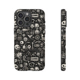 Creepy Doodle Skulls Print Tough Phone Cases