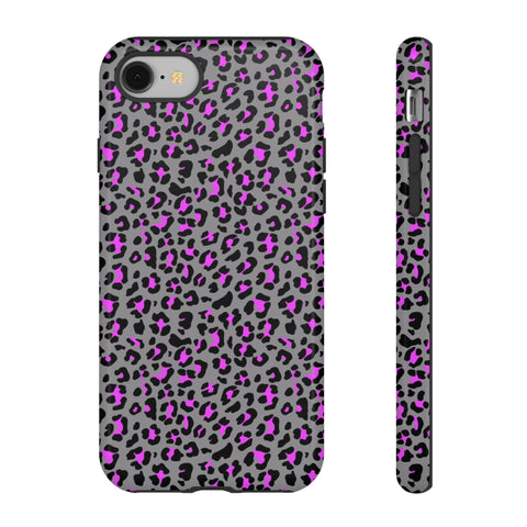 Grey and Pink Leopard Print Tough Phone Case