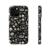 Creepy Doodle Skulls Print Tough Phone Cases