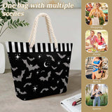 Witchy & Wild – Spooky Bat Print Rope Handle Beach Bag