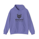 purple 'alternawear' hoodie with 'angry cat' logo and 'stay unique' text.