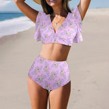 Cute Kawaii Pastel Bat Print Two Piece Frill Bikini
