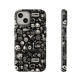 Creepy Doodle Skulls Print Tough Phone Cases