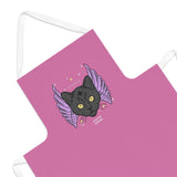 Zoom in of the Alternawear Pink Apron with Black Cat head logo and 'ESTD 2008', text.