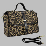 Leopard print ladies satchel bag by Alternawear with top handle and detachable strap