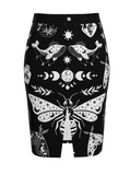 Celestial Moth Gothic Denim Skirt