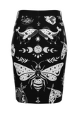 Celestial Moth Gothic Denim Skirt