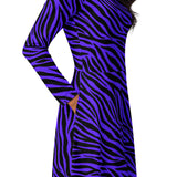 Purple Zebra All-over print long sleeve midi dress