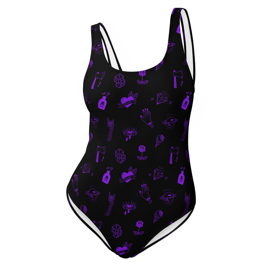 Purple Tattoo Doodle One-Piece Swimsuit