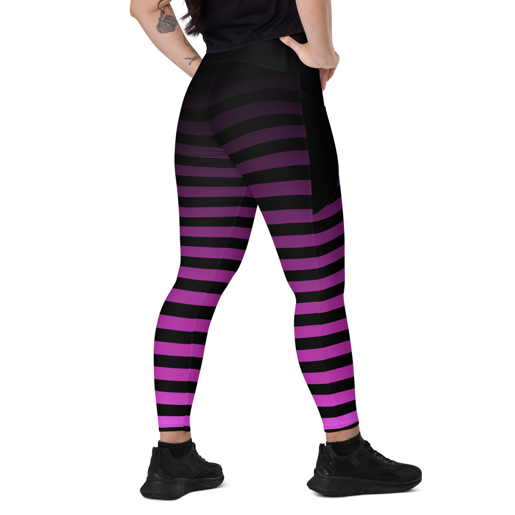 Pink Ombre Striped Punk Full Length Leggings with pockets