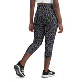 Grey Lilac Leopard Print High Waisted Yoga Capri Leggings
