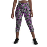 Grey & Pink Cheetah High Waisted Yoga Capri Leggings
