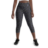 Grey Lilac Leopard Print High Waisted Yoga Capri Leggings