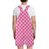 pink checkered overalls worn my male model showing the back