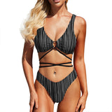 Black Striped Tattoo Crossover Bikini Swimsuit