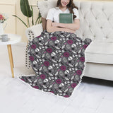 Spooky Pink & Grey Halloween Blanket with Pom Pom Edge Detail Different Sizes