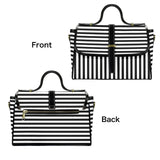 Black and white striped bag shown from front and back on a white background