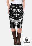 Celestial Moth Gothic Denim Skirt