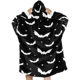 Black & White Bat Print Blanket Hoodie Adults & Kids Sizes