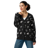 lady wearing doodle tattoo black and white cardigan alternative