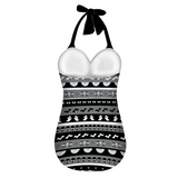 Spooky Stripes Women's Halterneck One-Piece Swimsuit