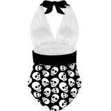 Black and White Skull Halterneck Swimsuit Gothic Style