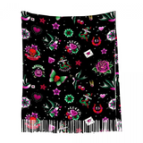 Warm Winter Scarf Black Retro Tattoo Tassled Fleece Scarf Shawl