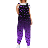 Lila und Schwarz Ombre Fledermaus Spooky Print Damen Latzhose Overalls Gothic