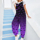 Purple and Black Ombre Bat Spooky Print Ladies Dungarees Overalls Gothic