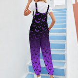 Lila und Schwarz Ombre Fledermaus Spooky Print Damen Latzhose Overalls Gothic