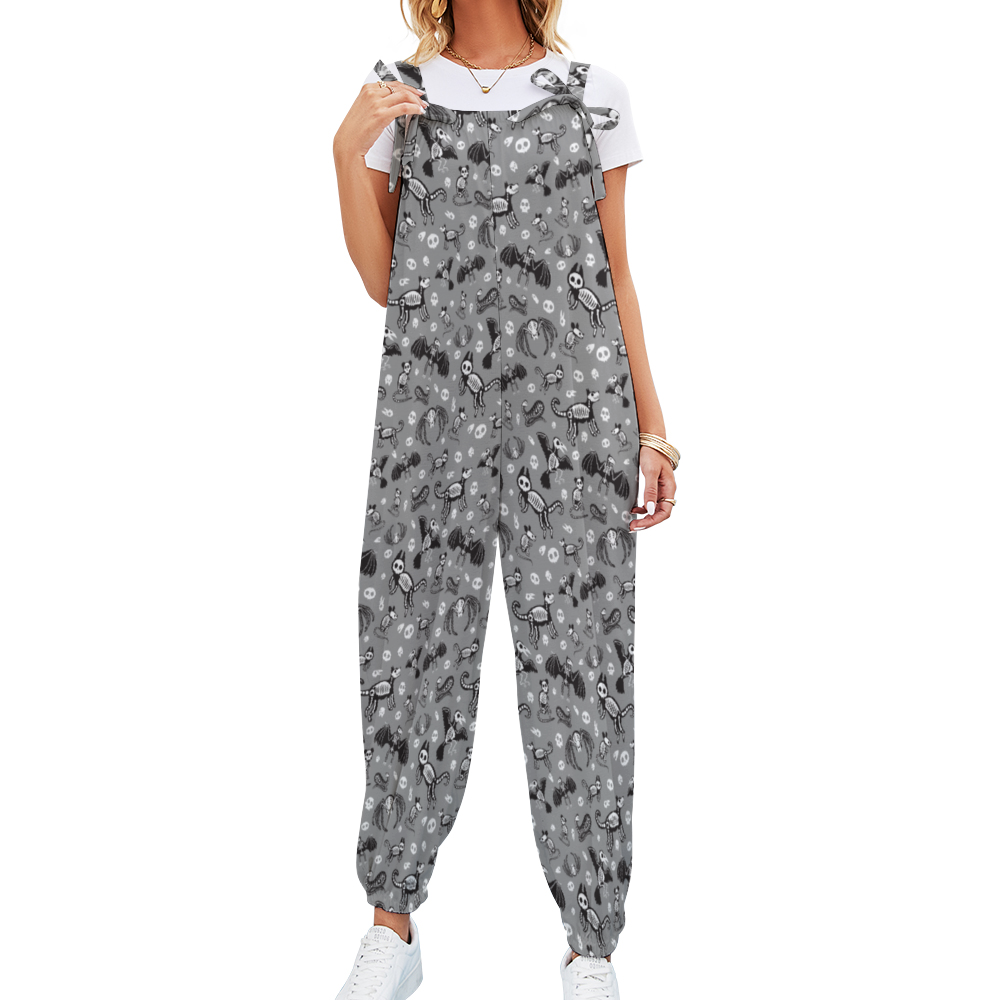 Animal Skeleton Spooky Print Ladies Dungarees Overalls Gothic