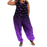 Purple and Black Ombre Bat Spooky Print Ladies Dungarees Overalls Gothic