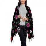 Warm Winter Scarf Black Retro Tattoo Tassled Fleece Scarf Shawl