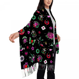 Warm Winter Scarf Black Retro Tattoo Tassled Fleece Scarf Shawl