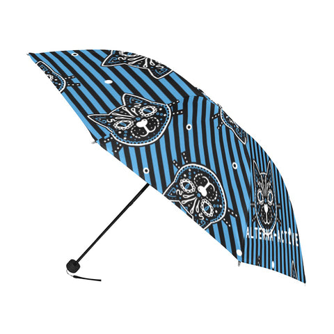 Sugar Skull Kitty Blue Stripes Umbrella