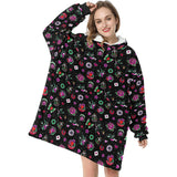Black Retro Tattoo Print Blanket Hoodie Adults & Kids Sizes