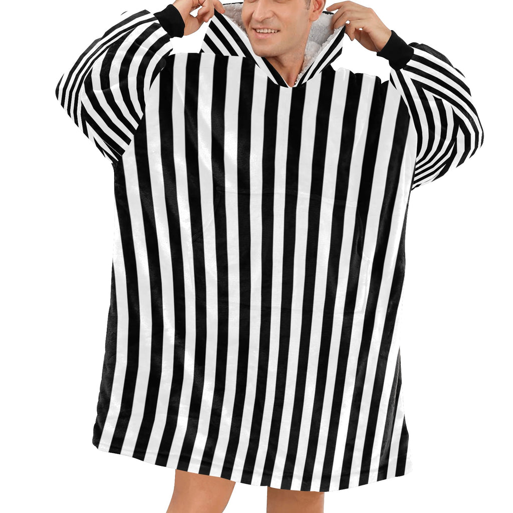 Black & White Striped Print Blanket Hoodie Adults & Kids Sizes