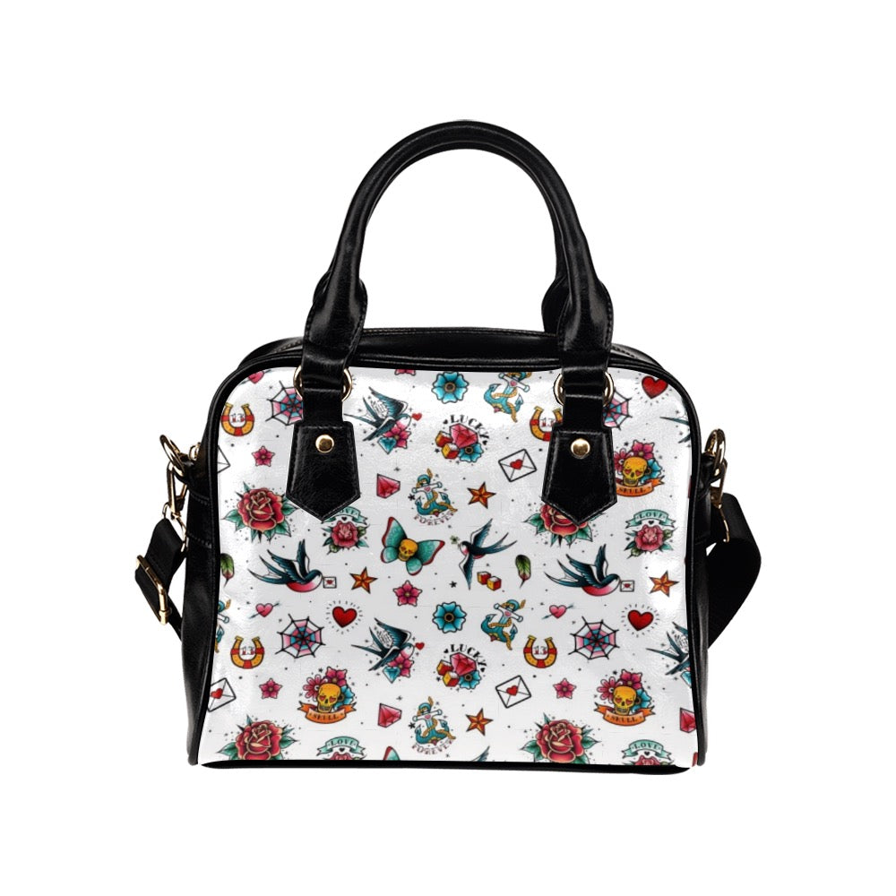 Retro Tattoo White Ladies Shoulder Bag