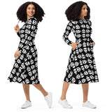 Block Skull Ladies Long Sleeve Midi Dress with Pockets