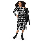 Block Skull Ladies Long Sleeve Midi Dress with Pockets