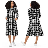 Block Skull Ladies Long Sleeve Midi Dress with Pockets