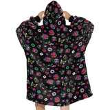 Black Retro Tattoo Print Blanket Hoodie Adults & Kids Sizes