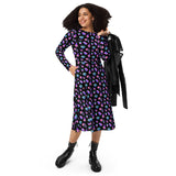 Creepy Valentine Print Long Sleeve Midi Dress with Pockets