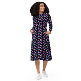 Creepy Valentine Print Long Sleeve Midi Dress with Pockets