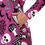 Spooky Pink Ladies Long Sleeve Midi Dress with Pockets