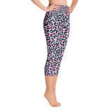 Pink & Blue Leopard Print Ladies Yoga Capri Leggings
