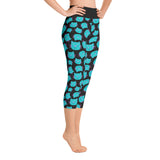 Türkisfarbene Katzengesicht-Yoga-Capri-Damen-Leggings