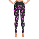 Pink-schwarz gepunktete Totenkopf-Yoga-Leggings