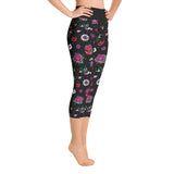 Black Retro Tattoo Print Ladies Yoga Capri Leggings