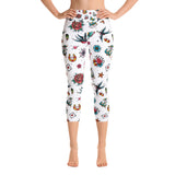Retro-Tattoo-Allover-Print-Yoga-Capri-Damen-Leggings